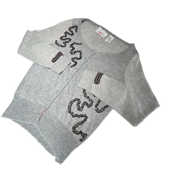 Karen Nicol Anthropologie Cardigan Sweater Women's Size M Gray Black&pink Detail - Picture 3 of 7